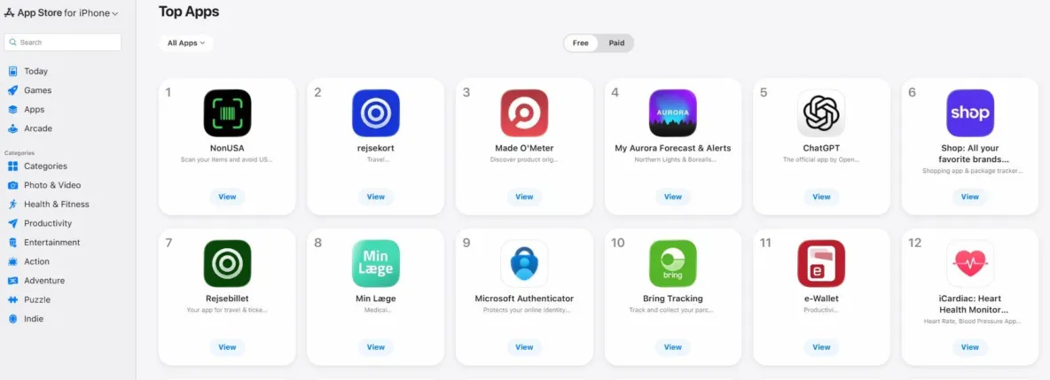 В датском App Store на первое место вышло приложение NonUSA для бойкота американских товаров