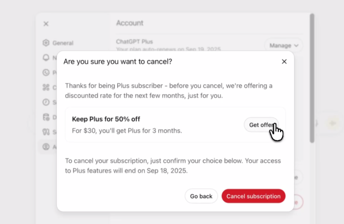 Наблюдение из соцсетей: OpenAI предложит скидку 50% на подписку Plus, если её не продлевать