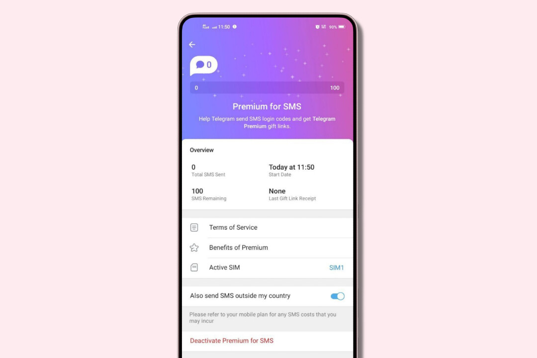 Telegram начал предлагать российским пользователям участие в программе по рассылке одноразовых SMS-кодов в обмен на Premium-подписку