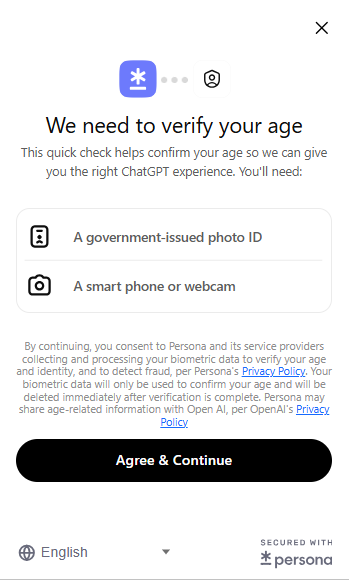 Некоторые англоязычные пользователи сообщили, что ChatGPT стал просить подтвердить возраст с помощью ID и селфи